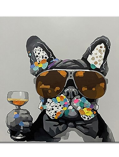 Pintura al óleo pintada a colgar Pintada a mano Cuadrado Animales Arte pop Moderno Incluir marco interior / Lienzo enrollado