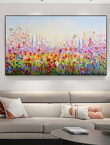 Handgefertigtes Ölgemälde auf Leinwand, Wandkunst, Dekoration, abstrakte Messermalerei, Landschaftsblume, für Wohnkultur, gerollt, rahmenlos, ungedehnt