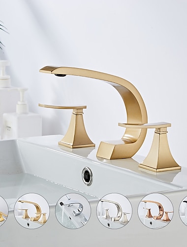  Bathroom Sink Faucet Widespread Oil-rubbed Bronze/Nickel Brushed/Electroplated Widespread Two Handles Three HolesBath Taps