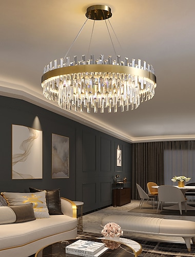  Lampara colgante de cristal regulable de 60 cm, lampara led de acero inoxidable, estilo nordico, sala de estar, comedor, 110-120v, 220-240v