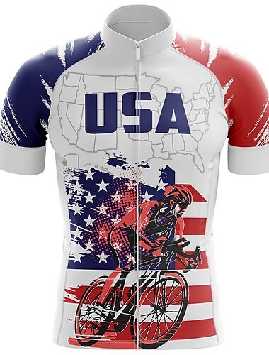  21Grams® Men\'s Short Sleeve Cycling Jersey American / USA Bike Top Mountain Bike MTB Road Bike Cycling White Spandex Polyester Breathable Quick Dry Moisture Wicking Sports Clothing Apparel