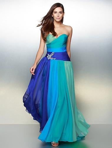  A-Line Elegant Dress Wedding Guest Prom Floor Length Sleeveless Sweetheart Chiffon Backless with Ruched Crystals 2024