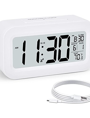 Smart Clock LED Electronic Digital Alarm Clock Recharging Desktop Clock Temperature Lazy Snooze Alarm Mute Backlit Electronic Clock Digital Clock