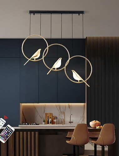 91 cm dimmable suspension led oiseau design lustre métal contemporain style nordique salon salle à manger 110-120v 220-240v