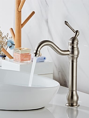 ברז כיור אמבטיה פליז עתיק/כדור/ניקל מוברש מסתובב ידית אחת ברזי אמבטיה עם חור אחד