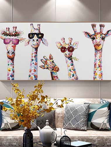 Hang malte oljemaleri Håndmalte Vannrett Abstrakt Dyr Moderne Valset lerret (uten ramme)