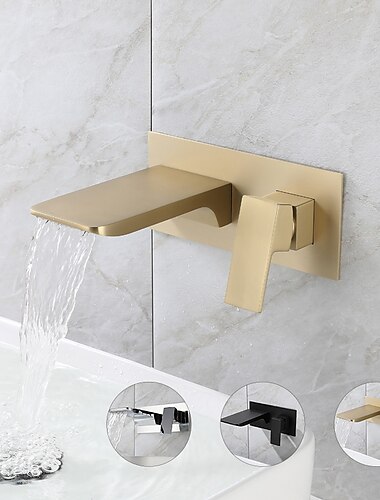  torneira para pia de banheiro - de parede / galvanizada cascata / ouro escovado / acabamentos pintados de preto montagem na parede torneiras de banho