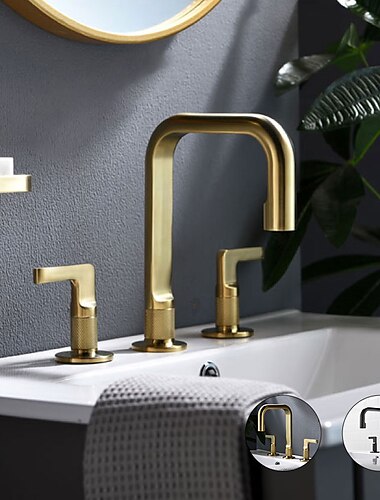  2-Handle Widespread Bathroom Sink Faucet with Faucet Supply Hoses Gold/Gun Metal Grey Basin Faucet Mixer Taps