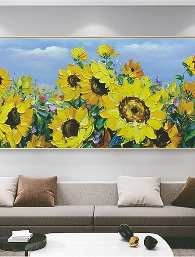 手作りの手描きの油絵ウォールアート自然の空ひまわりの風景家の装飾の装飾ロールキャンバスフレームなし