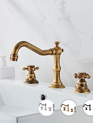  Widespread Bathroom Sink Faucet,Two Handle Three Holes, Brass ORB Bathroom Sink Faucet Contain with Supply Lines and Drain Plug and Hot/Cold Switch