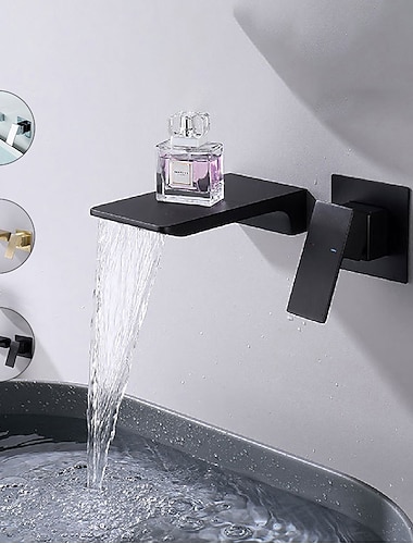  Waterfall Wall Mounted Bathroom Sink Mixer Faucet Matte Black, Solid Brass Basin Mixer Tap Single Handle One Lever Lavatory Taps Black Gold Chrome