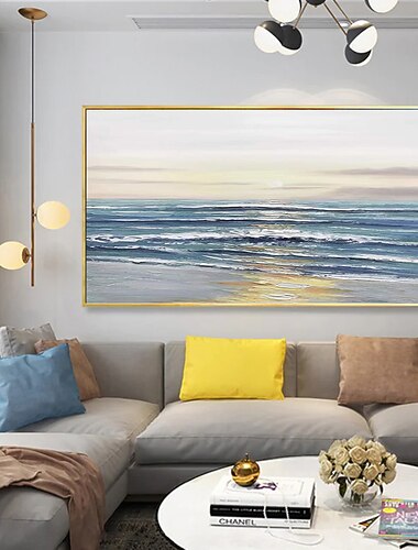 Pintura al óleo hecha a mano lienzo decoración de arte abstracto cuchillo pintura paisaje marino azul para decoración del hogar enrollado sin marco pintura sin estirar