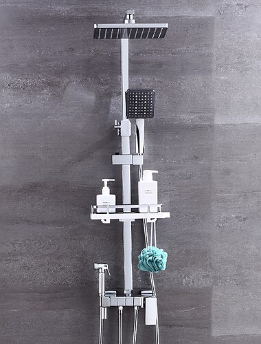 מערכת ברזים למערכת מקלחת צמודה על הקיר, ראש מקלחת גשם 9 אינץ' מקלחת ידנית מרסס כף יד עם מחזיק גימורים מצופים אלקטרוניקה/צבועים מותקן בתוך מקלחת שסתום קרמי לאמבטיה