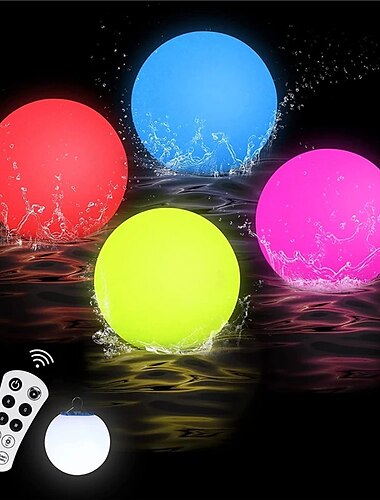  LED Floating Pool Light Outdoor with Remote Controller RGB Color Changing Glowing Ball Light for Garden Lawn Home Party Swimming Pool Decoration Lighting Rechargeable