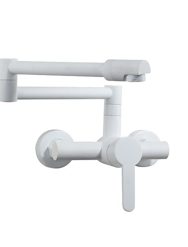  aan de muur gemonteerde gootsteen mengkraan, opvouwbare kraan voor het vullen van pannen, enkele handgreep, twee gaten opklapbare kranen, gegalvaniseerd / geverfde afwerkingen uittrekbaar / neerklapbaar / pannenvuller wandmontage / messing