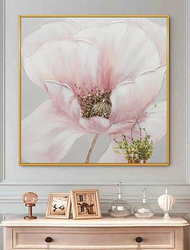 håndlaget håndmalt oljemaleri veggkunst rosa blomst rosebusk hjemmedekorasjon rullet lerret uten ramme ustrukket