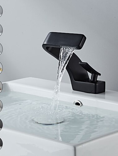  浴室の流しの蛇口 シングル ハンドル 1 穴 ウォーターフォール ミキサー 洗面器のタップ 真鍮、7 字型のベンド ベッセル タップ クローム ブラッシュド ニッケル ブラック ゴールド
