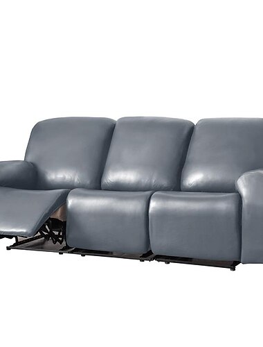 wasserdichter 3-Sitzer-Liegesofabezug Stretch-PU-Leder schwarz grau hochelastischer Couch-Schonbezug 3-Sitzer-Kissen Liegemöbelschutz