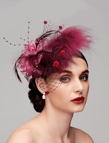  Feather / Net Fascinators / Headwear with Floral 1PC Fall Wedding / Special Occasion / Ladies Day Headpiece
