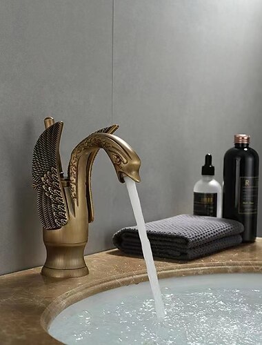 vintage badkamer wastafel mengkraan messing swan shap, monobloc wasruimte wastafelkranen enkele handgreep een gat op het dek gemonteerd, mono watervat kraan warme en koude slang antiek vintage badkamer wastafel mengkraan messing swan shap, monobloc wasruimte wastafelkranen enkele handgreep een gat op het dek gemonteerd, mono watervat kraan warme en koude slang antiek