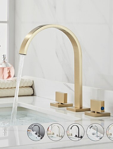  Widespread Bathroom Sink Mixer Faucet, High Arc Basin Taps 3 Hole 2 Handle Basin Tap Deck Mounted, Y-shape Quick Connect ashroom Vessel Water Tap with Cold Hot Hose