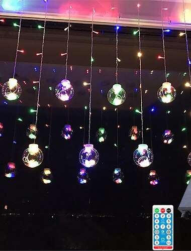 Luz de cadena de bola de los deseos LED de energía solar, cadena de alambre de cobre flexible, cortina de luz para jardín, patio, vacaciones, fiesta de Navidad, iluminación de decoración colorida