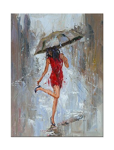 Handmade obraz olejny na płótnie wall art decoration rysunek portret kobiety z parasolem do wystroju domu walcowane bezramowe nierozciągnięte malarstwo;