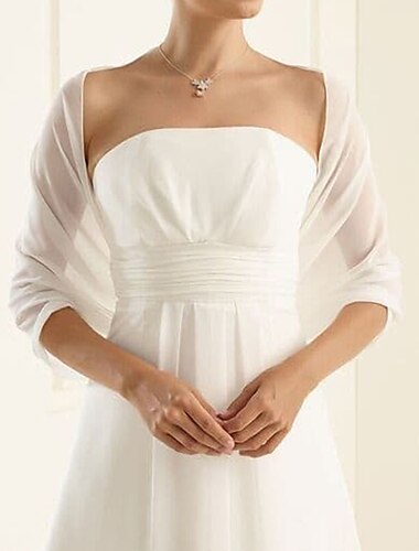  Chiffon Bolero Shawl & Wrap Women\'s Wrap See Through Elegant Bridal Half Sleeve Wedding Wraps With Pure Color For Wedding Spring & Summer & Fall