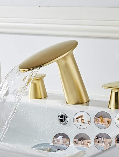  Widespread Bathroom Sink Faucet,Two Handle Three Holes Waterfall  Electroplated Bath Taps