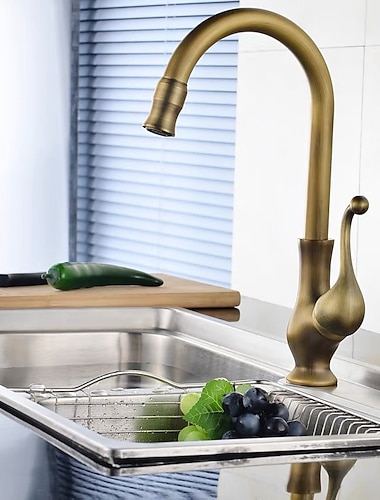  Traditional Kitchen Sink Mixer Taps Deck Mounted Brass, Vintage Retro Kitchen Faucet Single Handle Standard Spout Vessel Tap
