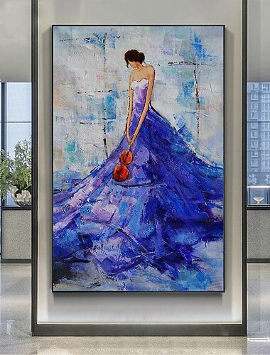 Handgemachtes Ölgemälde auf Leinwand, Wandkunst, Dekoration, abstrakte Messermalerei, Körperkunst, blau für Wohnkultur, gerollt, rahmenlos, ungedehnt