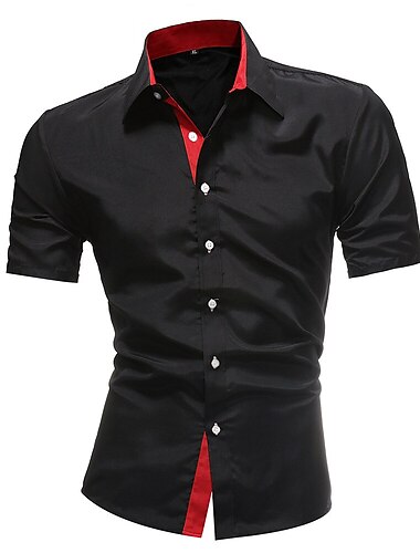  Men\'s Dress Shirt Button Up Shirt Collared Shirt Navy Black Red White Blue Short Sleeve Plain Collar Wedding Work Clothing Apparel