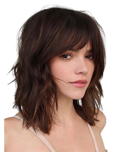  Short Bob Wave Wig with Bangs Womens Wavy Wig Natural Looking Heat Resistant Synthetic Cosplay Wigs for Girl Party Costume Wig Extensions Carnival Wig