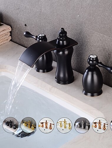  Widespread Bathroom Sink Faucet,Two Handle Three Holes Waterfall Electroplated Bath Taps