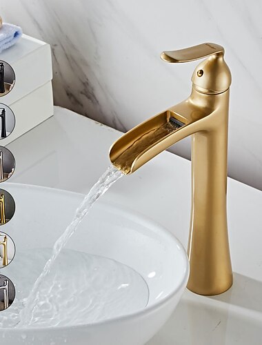  Waterfall Bathroom Faucet, Rustic Nickel Single Handle One Hole Brass Waterfall Bathroom Sink Faucet with Hot and Cold Water