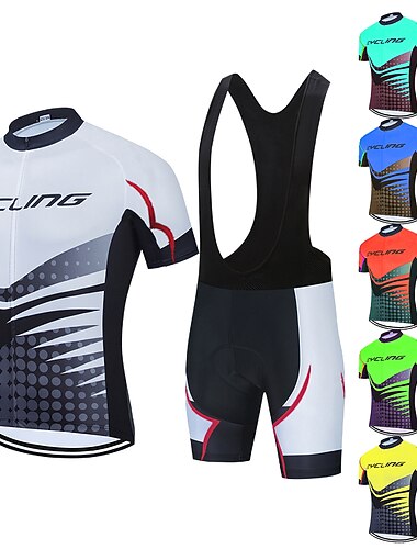  Hombre Maillot de ciclismo con culotte corto con tirantes Manga Corta MTB Bicicleta Montana Ciclismo Carretera Verano Primavera Blanco Rojo Azul A Lunares Bicicleta Almohadilla 3D Secado rapido