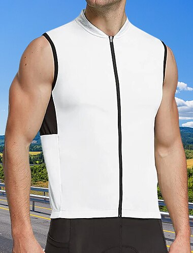  21Grams® Men\'s Sleeveless Cycling Jersey Bike Top Mountain Bike MTB Road Bike Cycling White Black Yellow Spandex Polyester Breathable Quick Dry Moisture Wicking Sports Clothing Apparel / Stretchy