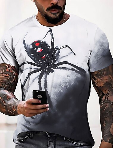  Men\'s Unisex T shirt Tee Spider Graphic Prints Crew Neck Gray Short Sleeve 3D Print Outdoor Street Print Tops Sports Designer Casual Big and Tall / Summer / Summer