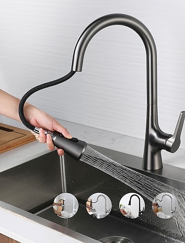  rubinetto della cucina con spruzzatore, design del pulsante estraibile a 3 funzioni maniglia singola un foro alto arco alto moderno rubinetti da cucina contemporanei