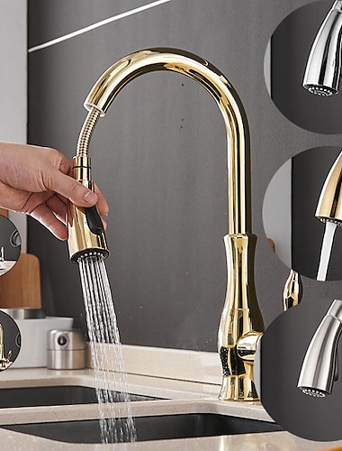  Kitchen Faucet with Sprayer Vessel Installation Nickel Brushed/Electroplated One Hole Widespread Pull Out/High Arc, Brass Kitchen Faucet Contain with Cold and Hot Water