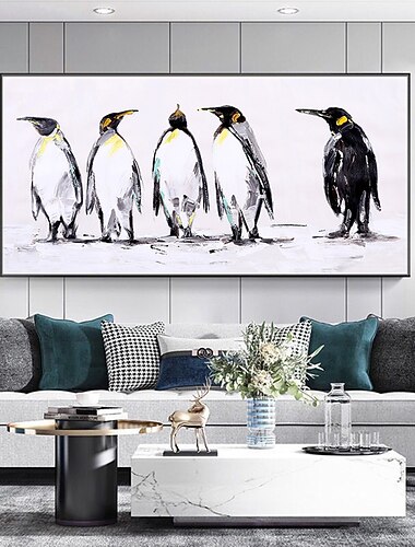 öljymaalaus 100 % käsintehty käsinmaalattu seinätaide kankaalle vaakasuora abstrakti pingviinit eläimet moderni kodin sisustus sisustus valssattu kangas ei kehystä venyttämätön