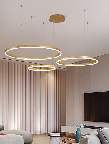  Modern LED Pendant Light, 3 Ring Dimmable Chandelier Lighting with Remote Control Circular Hanging Lamp Fixture for Bedroom Kitchen Island Living Dining Room Foyer