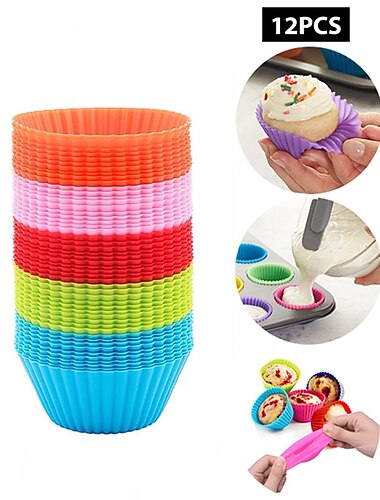  12 stuks herbruikbare siliconen bakvormpjes anti-aanbak muffinvormpjes voor cake balletjes muffins cupcakes
