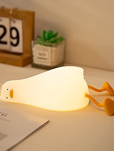 luz noturna plana de pato deitado, lâmpada de pato squishy led, pato iluminado bonito, luz noturna regulável de silicone para berçário, lâmpada de toque de cabeceira recarregável para amamentação