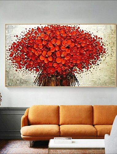 håndlaget håndmalt oljemaleri veggkunst rødt tre lerret malerier hjemmedekorasjon innredning rullet lerret uten ramme ustrukket