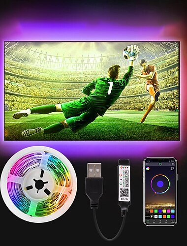  TV LED Backlight Strip Light Waterproof USB RGB 5M 16.4ft with APP Bluetooth, Pool Light Strip16 Million Color Changing SMD 5050 for TV PC Monitor Gaming Room 5V