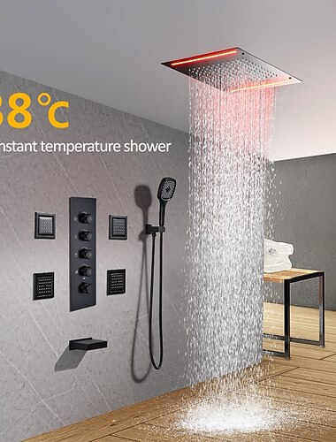 bateria natryskowa, deszczownica z deszczownicą / bateria termostatyczna - deszczownica współczesne malowane wykończenia montaż wewnątrz mosiężny zawór wannowy baterie natryskowe