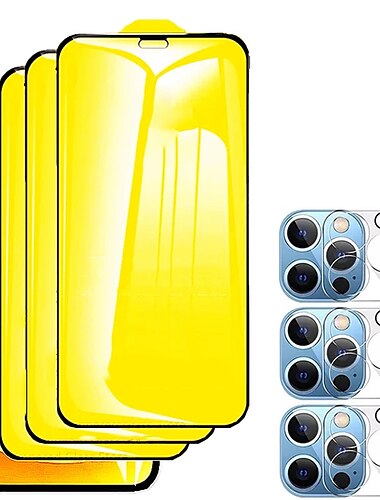  [Confezione 3+3] Telefono Pellicola salvaschermo + proteggi obiettivo fotocamera Per Apple iPhone 14 Pro Max 14 Plus 13 12 11 Pro Max Mini SE Vetro temperato Alta definizione (HD) Durezza 9H