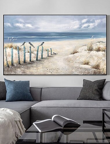 Peinture à l'huile faite à la main toile art mural décoration bord de mer loisirs paysage oiseaux perchés pour la décoration intérieure roulé sans cadre peinture non étirée