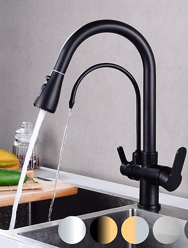  Kitchen faucet - Two Handles One Hole Electroplated / Painted Finishes Pull-out / Pull-down / Tall / High Arc / Purified water Centerset Modern Contemporary Kitchen Taps